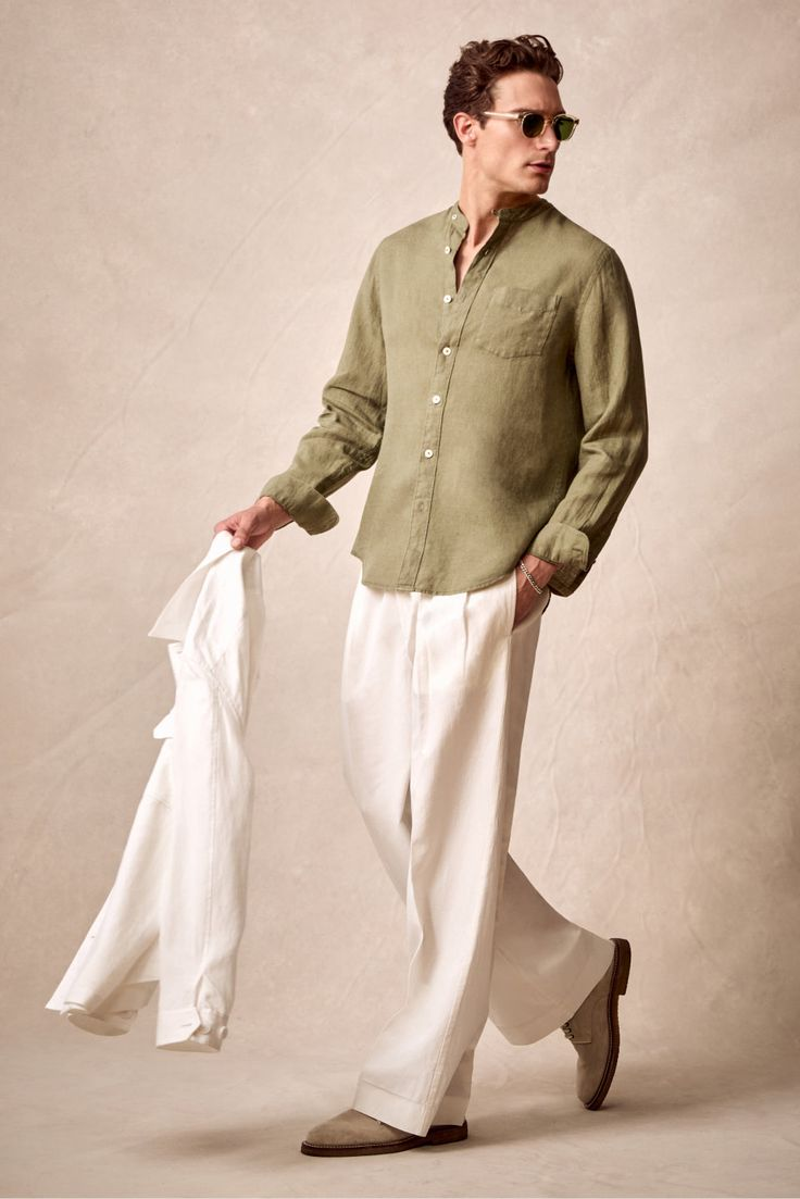 LINEN COMBO OLIVE GREEN/WHITE